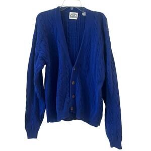 Vintage Men's Tennis Varsity Blue Fisherman Thick Cable Knit Cardigan XL